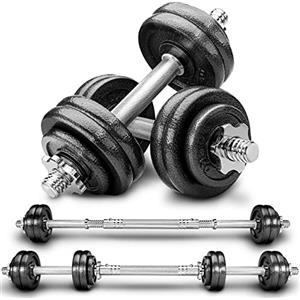 RE:SPORT 2 in 1 Set di manubri 15-60 kg | Set di manubri in ghisa regolabili | Manubri e bilancieri | Ganci a stella e tubo di collegamento