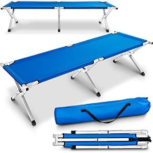 TRESKO XXL Brandina da Campeggio | Letto da Camping | Letto per Ospiti | 210 x 72 x 45 | Pieghevole | Tubo di Metallo | capacità Fino a 150 kg (Blu)