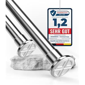 MEISENBERG Bastoni Tende a Pressione 50-80, Argento, Ø 25 mm, Bastone Telescopico Tenda Estensibile per Tendaggi, Bagni e Balcone
