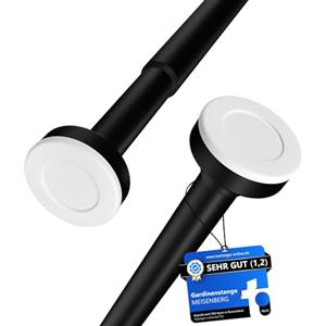 MEISENBERG Bastone Tenda Doccia Estensibile 50-80 cm, Ø25mm, Nero - Bastoni per Tende a Pressione, Asta Telescopica, Regolabile, Montaggio senza fori per Finestre, Bagno, Armadio, Cucina, Balcone
