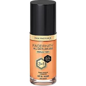 Max Factor Fondotinta Facefinity All Day Flawless - Correttore, Fondotinta liquido e primer viso 3-in-1, Formula vegan, Copertura modulabile, Tenuta fino a 30 ore, SPF20 - C90 Amber, 30 ml