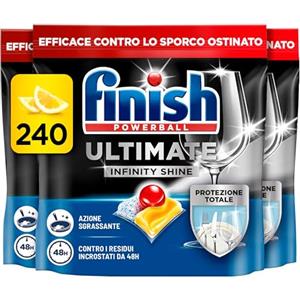 Finish Ultimate Infinity Shine Pastiglie Lavastoviglie, 80 Capsule Lavastoviglie al Limone, Pastiglie per Lavastoviglie contro lo Sporco e i Residui Incrostati (Confezione da 3)