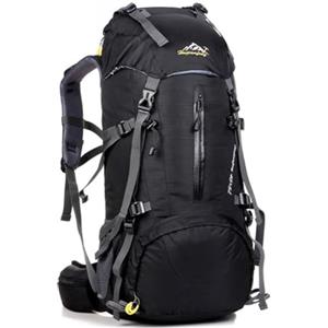 Sawhamale Zaino da trekking da 50 l, in nylon, impermeabile, con scomparto per scarpe, per campeggio, arrampicata, viaggi, sport all'aria aperta, unisex, grande capacità, nero