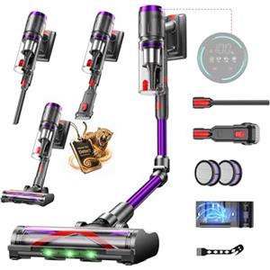 Circlio Aspirapolvere Senza Fili, 600W/58000Pa, Scopa Elettrica Senza Fili 75Min, Aspirapolvere Senza Filo con LED Touchscreen, Modalità Automatica Anti-Avvolgimento per Tappeti/Pavimenti/Peli Animali