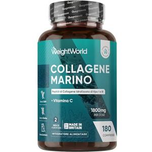 WeightWorld Collagene Marino da 1800mg per Dose con Vitamina C (Acido Ascorbico), Peptidi di Collagene Marino Idrolizzato Tipo I e III, 180 Compresse, Senza Glutine e Privo di Lattosio, Prodotto nel Regno Unito