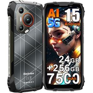 Blackview BL7000 5G Rugged Smartphone Android 15, 24GB+256GB/2TB AI Telefono Robusto, 6.78" FHD+ 2.4K Telefono Indistruttibile, 50MP AI Fotocamera, 7500mAh Batteria,4G,NFC,OTG,GPS,FM,3 Slot Carte,Noir