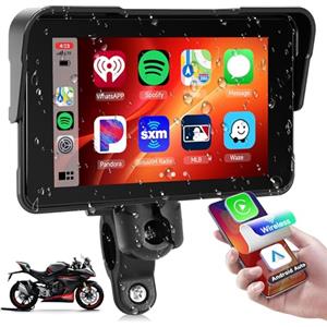 Rimoody Carplay Wireless Schermo per Moto 5 Pollici Touchscreen Autoradio Portatile per Moto, IP68 Impermeabile Android Auto Bluetooth Smontaggio Rapido Rilevamento Della Pressione Degli Pneumatici 12V