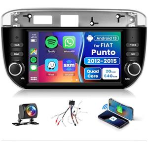 Rimoody 2G+64G Android Autoradio per FIAT Punto 2012-2015 7 Pollici Touchscreen Senza Fili Carplay Autoradio con Android Auto Navi GPS WiFi Mirror Link Bluetooth FM/RDS/DVR/EQ/SWC Telecamera Posteriore