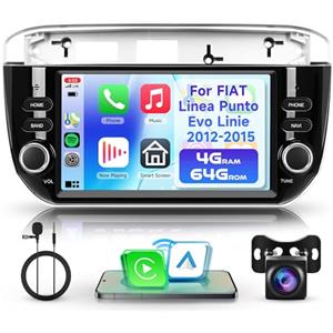 Rimoody 4G+64G Rimoody Android Autoradio per FIAT Linea Punto Evo 2012-2015 7 Pollici HD Stereo Auto con Wireless Carplay Android Auto Navi GPS Mirror Link Bluetooth WiFi/FM/RDS/EQ/SWC Telecamera Posteriore