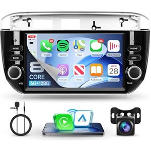 Rimoody 8 Core 6G+128G Autoradio Android per Fiat Punto Evo 2012-2015, 7 Pollici Stereo per Fiat Punto con Wireless Carplay Android Auto Mirror Link Bluetooth FM/RDS/EQ WiFi GPS Retrocamera