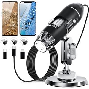 SKYBASIC Fotocamera per microscopio digitale USB, fotocamera per ispezione HD portatile SKYBASIC, ingrandimento 50x-1600x, con supporto regolabile, 8 luci LED, compatibile con dispositivi iOS e Android