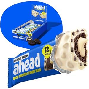 AHEAD Barrette Proteiche Cookies & Cream - 14x45g - Deliziosa barrette proteiche senza zucchero - Low barrette senza zucchero - Senza Glutine