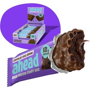 AHEAD Barrette Proteiche Fudge Brownie- 14x45g - Deliziosa barrette proteiche senza zucchero - Low barrette senza zucchero - Senza Glutine