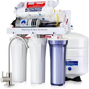 iSpring RCC7P-AK Sistema ad Osmosi Inversa a 6 Stadi Sotto Lavello con Pompa, Filtro per Acqua Alcalina, pH+, 75 GPD, Riduzione TDS, Sistema di Filtrazione dell'acqua Potabile