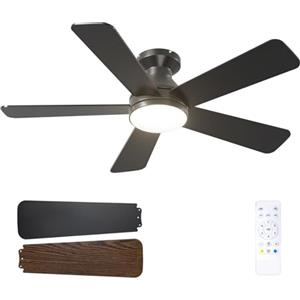 Passky Ventilatore da soffitto 107cm con illuminazione e telecomando, motore DC silenzioso, 6 velocità, luce LED regolabile, 3 temperature di colore, nero