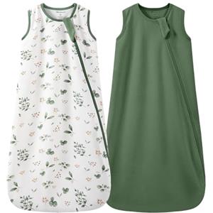 Mosebears 0.5 Tog Sacco Nanna in Cotone per Neonati, Estate - Per Bambini e Bambine(Dark Green&Plant,M(6-12 mesi))