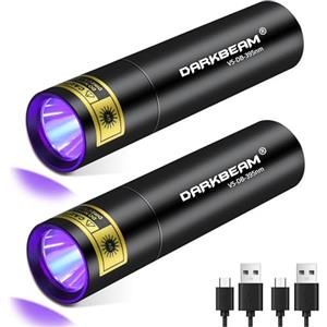 DARKBEAM Torcia UV Luce nera 395 NM, Mini ma potente USB-C ricaricabile, Torcia ultravioletta per l'urina del cane domestico, Curatura della resina, 2 confezioni