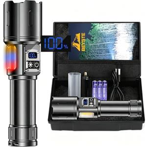 BEYSTE Torcia LED Potente Professionale 1000000 Lumens, Torcia LED Ricaricabile USB C, Torce LED Alta Potenza Ricaricabili, 9 Modalità, Con Luce Laterale COB, Per Campeggio Trekking Emergenza