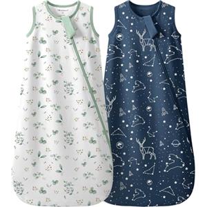 Mosebears 0.5 Tog Sacco Nanna in Cotone per Neonati, Estate - Per Bambini e Bambine(Plant&Blue,L(12-18 mesi))