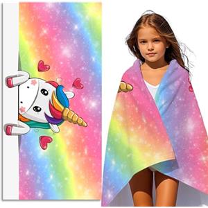 FEELJAM Telo mare unicorno 70 x 140 cm, telo da spiaggia per bambini, coperta da spiaggia senza sabbia, Teli mare