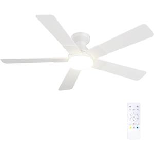 Passky Ventilatore da soffitto da 132 cm con illuminazione e telecomando, motore DC silenzioso, 6 velocità, lampada LED dimmerabile, 3 temperature di colore bianco