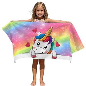 FEELJAM Telo mare Asciugamano da spiaggia da donna Unicorno 80 x 160 cm coperta da spiaggia-Unicorno arcobaleno teli mare