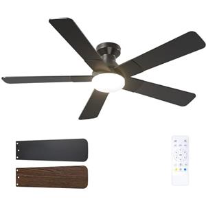 Passky Ventilatore da soffitto da 132 cm con illuminazione e telecomando, motore DC silenzioso, 6 velocità, lampada LED dimmerabile, 3 temperature di colore nero