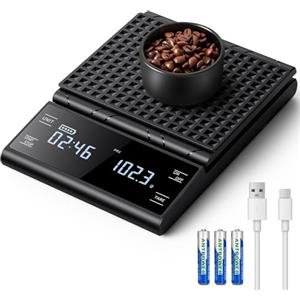 BKXCHA Bilancia da Caffè con Timer, Bilancia da Cucina Digitale Ricaricabile, Bilancia di Precisione da 5 kg/0,1 g per Espresso e Versamento, Bilancia da Caffè con Misurazione Automatica del Tempo