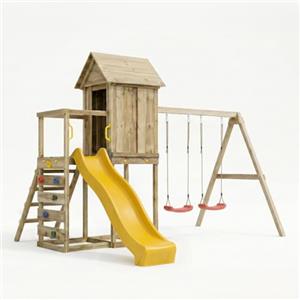 TheGoodGarden Casetta Rialzata in Legno per Bambini Maxplay 5 con Scivolo 2,2 m, Doppia Altalena e Parete Arrampicata - Parco Giochi da Giardino con Torre e Sabbiera, 368x370x262 cm, Legno Impregnato Autoclave