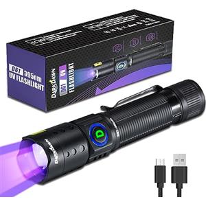 DARKDAWN Torcia UV 395nm Luce Nera ，Mini USB Ricaricabile Ultravioletta LED Blacklight ，Woods Lampada Potente Portatile Rilevatore per Macchie di Urina Animali Domestici, Scorpioni, Resina