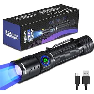 DARKDAWN Torcia UV 365nm Luce Nera ，Mini USB Ricaricabile Ultravioletta LED Blacklight ，Woods Lampada Potente Portatile Rilevatore per Macchie di Urina Animali Domestici, Scorpioni, Resina