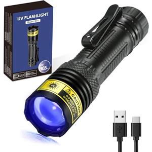 DARKDAWN UV Torcia 365nm Luce Nera, Mini & Potenti USB-C Torce Elettriche LED Ricaricabili Woods Lampada, Portatile Regolabile Torce Elettriche Blacklight per Vetro Uranio, Denaro, Pet Urine Stains