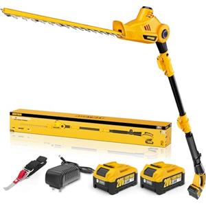 Alloyman Tagliasiepi a batteria telescopica da 20V, con 2 batterie da 4,0 Ah e caricabatterie, tagliasiepi da 2,4 m, per cespuglio e taglio di siepi