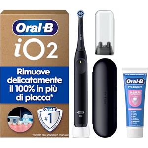 Oral-B iO 2 Spazzolino Elettrico, 1 Testina di Ricambio, Custodia, Nero - 1 Testine di Ricambio per Spazzolino Elettrico, Ricaricabile, Custodia da Viaggio + 1 Dentifricio Pro-Expert, Pulizia Denti