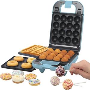 GILES & POSNER 3-in-1 Mini Treat Maker - Macchina per Ciambelle, Cake Pop, Waffle Iron, Piastre di Cottura Antiaderenti Rimovibili, Facile da Pulire, Compatta, Pasticceria per Bambini, Azzurro, 650 W