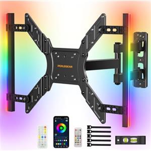 Perlegear Full Motion Supporto TV Parete Luci LED 25-60'' 45 kg, Supporto TV Inclinazione, Rotazione ed Estensione, Staffa TV Retroilluminato con Sync Musicale, VESA max 400x400mm, PGTVM79B