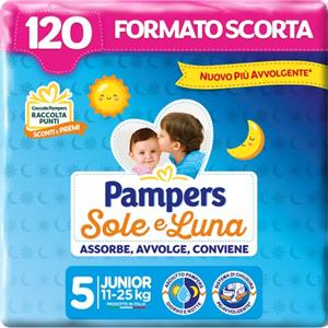 Pampers Sole e Luna Pannolini, Bambini Unisex, Junior Taglia 5 (11-25 kg), 120 Pannolini