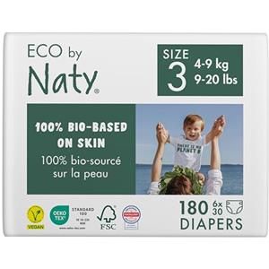Naty Pannolini per bambini - Pannolini ecologici a base vegetale, ottimi per la pelle sensibile del bambino e aiutano a evitare le perdite (Taglia 3, 180 unità)