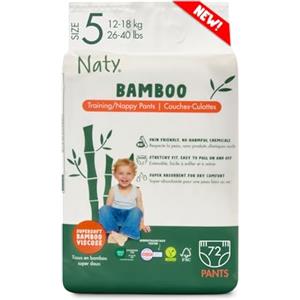 Naty Bamboo - Pannolini a mutandina in Viscosa di Bambù - Morbidezza e tocco setoso, Pannolini a base vegetale, Dermatologicamente testati per pelli sensibili e super assorbenti (Taglia 5, 72 pezzi)