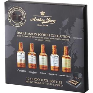 Anthon Berg - Cioccolatini al liquore - 5 con scotch whisky single malt di alta qualità - 10 bottiglie 155 g - con un delizioso ripieno liquido