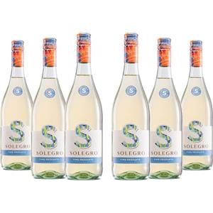 Solegro Vino Bianco Frizzante Secco, Fresco e piacevole con aromi Floreali e Fruttati, 10,5% vol, Confezione con 6 Bottiglie da 750 ml