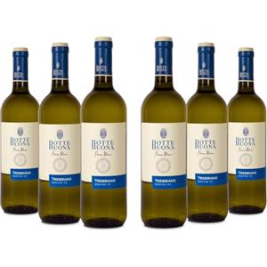 BotteBuona Vino Bianco Trebbiano Rubicone IGT, Gusto Fresco e Profumi Floreali, 11% Vol, Confezione con 6 Bottiglie da 750 ml