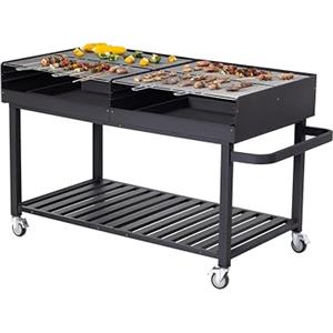 METRO Professional Barbecue a Carbonella Deluxe XL, Acciaio Inox/Acciaio, Griglia Regolabile in Altezza, Paravento, 4 Ruote, Copertura Inclusa, Nero