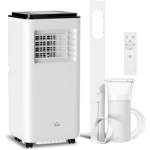 HOMCOM Condizionatore Portatile 7000BTU 2KW con Deumidificatore 3 in 1, 5 Modalità, 2 Velocità e Timer 24h, Climatizzatore Portatile con Display Digitale, Telecomando, Per Stanze Fino a 25㎡, Bianco