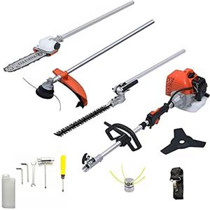 BRICOZONE Decespugliatore Tagliaerba a Scoppio Benzina 52 cc Multifunzione 4 in 1 Tagliasiepi Troncarami Tagliabordi Motosega Uso Professionale Potatura Giardinaggio Arancione