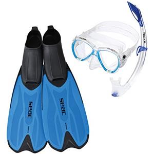 SEAC Spinta Set Snorkeling con Pinne a Scarpetta Chiusa, Maschera Subacquea e Snorkel Anti Splash Unisex Adulto Blu 38/39