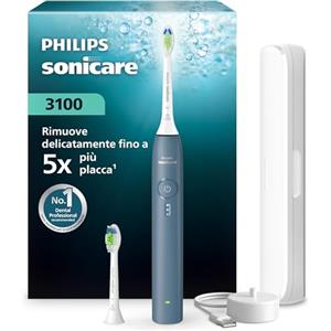 Philips Spazzolino elettrico Philips Sonicare Serie 3100 - Spazzolino sonico con sensore di pressione, 3 intensità, EasyStart, SmarTimer, autonomia 14 giorni, custodia, blu marino, HX4034/24, [Nuovo]