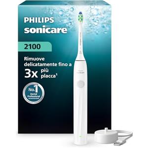 Philips Spazzolino elettrico Philips Sonicare Serie 2100 - Spazzolino sonico con 2 livelli d'intensità, funzionalità EasyStart, SmarTimer, 14 giorni di autonomia, bianco, modello HX4021/01, [Nuovo]