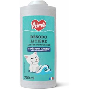 Aimé - Deodorante lettiera gatto - Antiodore per lettiera gatto, 700 ml - Granelli assorbenti origine minerale (Tobermorite) - Deodorante lettiera gatti che assorbe gli odori - Profumo marino