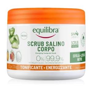 Equilibra Scrub Salino Corpo Tonificante Energizzante,600g, Esfolia e Nutre | con Sale di Sicilia Purissimo ad Azione Antiacqua, Olio essenziale di Arancio e Mentolo, Esfolia, Leviga e Nutre la Pelle